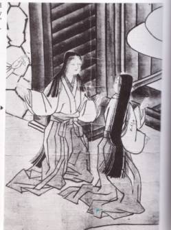 Two women in nagabakama, painted in 16th century
